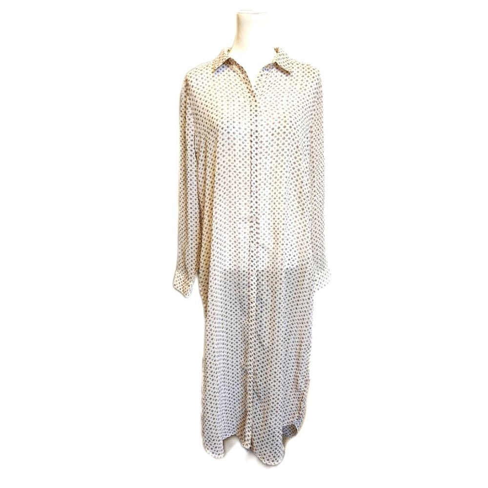 Cecico sheer button down shirt dress - side slits - cream, red, blue - S